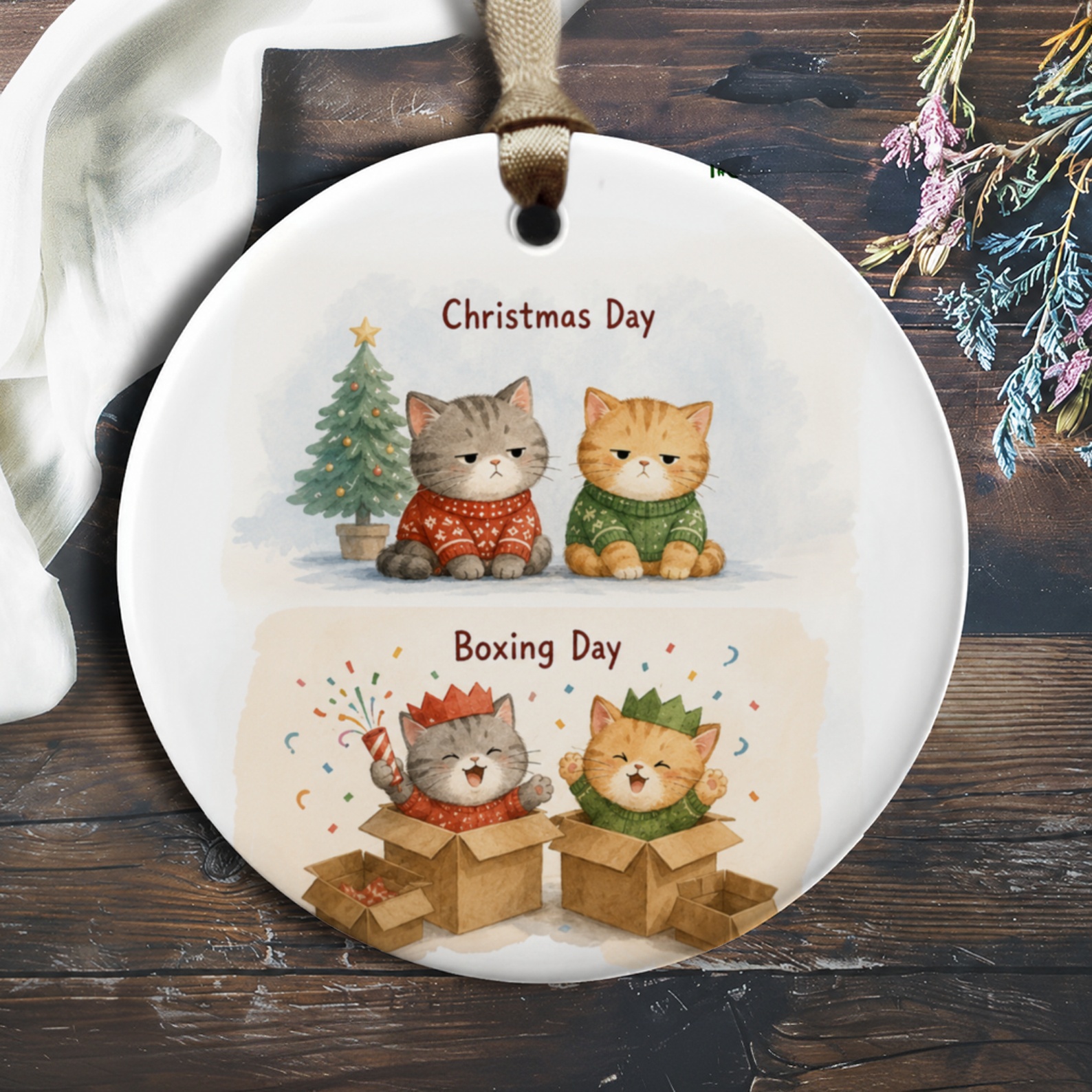 Christmas Day Boxing Day Ornament Cute Cats In Sweaters Holiday Decor Festive Cat Lovers Gift Christmas Tree Decoration O788