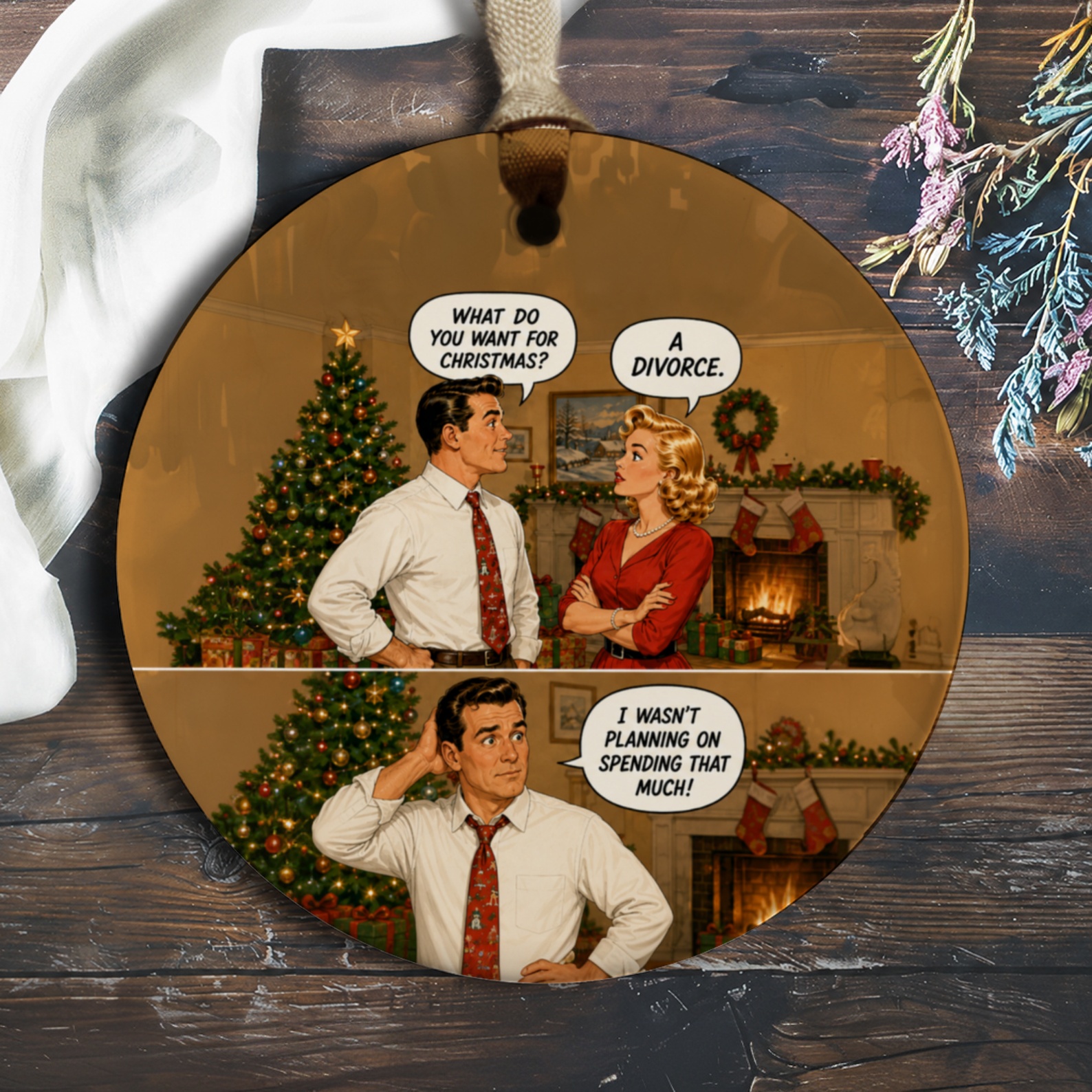 What Do You Want For Christmas? A Divorce. Funny Christmas Ornament Retro Couple Holiday Decor Gift Idea O795