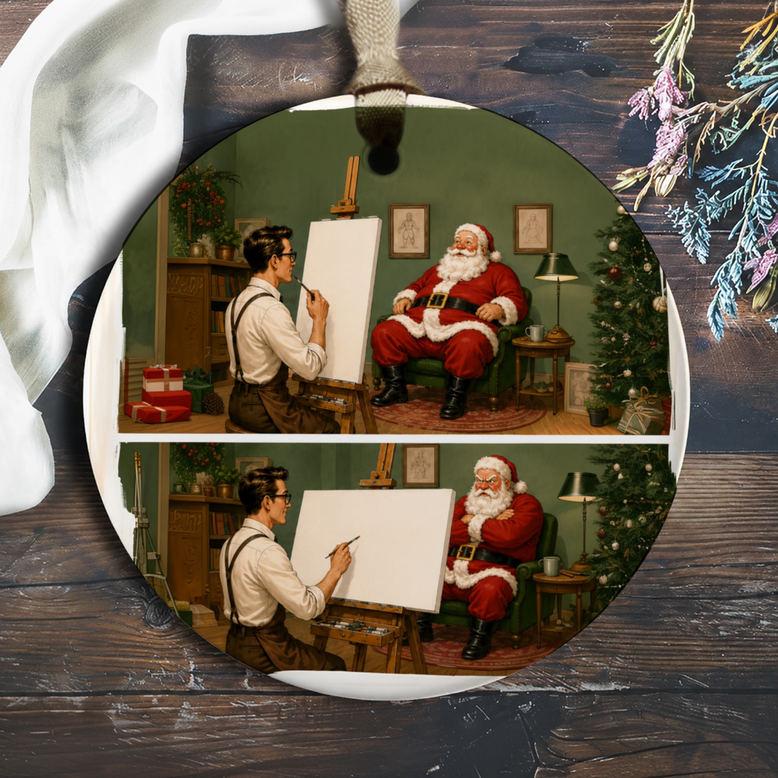 Santa Claus With Artist Christmas Ornament Holiday Decor Festive Home Decoration Vintage Style Christmas Tree Ornament O768