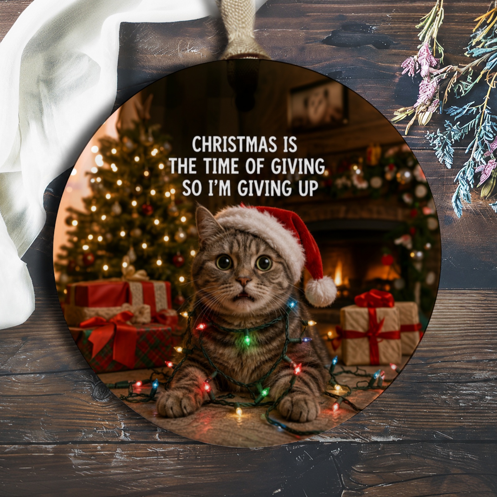 Christmas Is The Time Of Giving So I'm Giving Up Funny Cat Ornament Christmas Tree Decor Cute Holiday Gift For Cat Lovers O808
