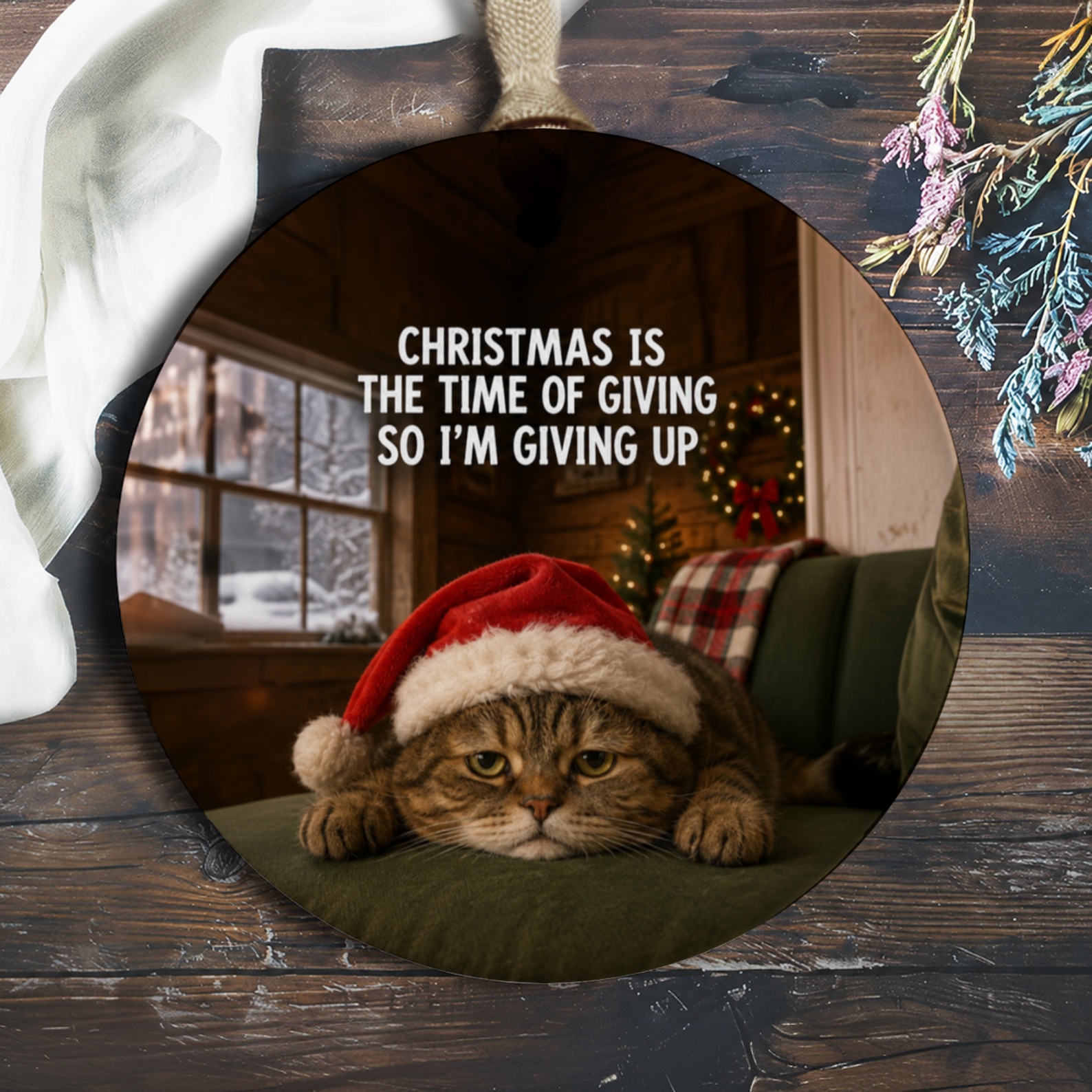 Christmas Is The Time Of Giving So I'm Giving Up Funny Cat Ornament Christmas Decor Cute Holiday Gift For Cat Lovers O809