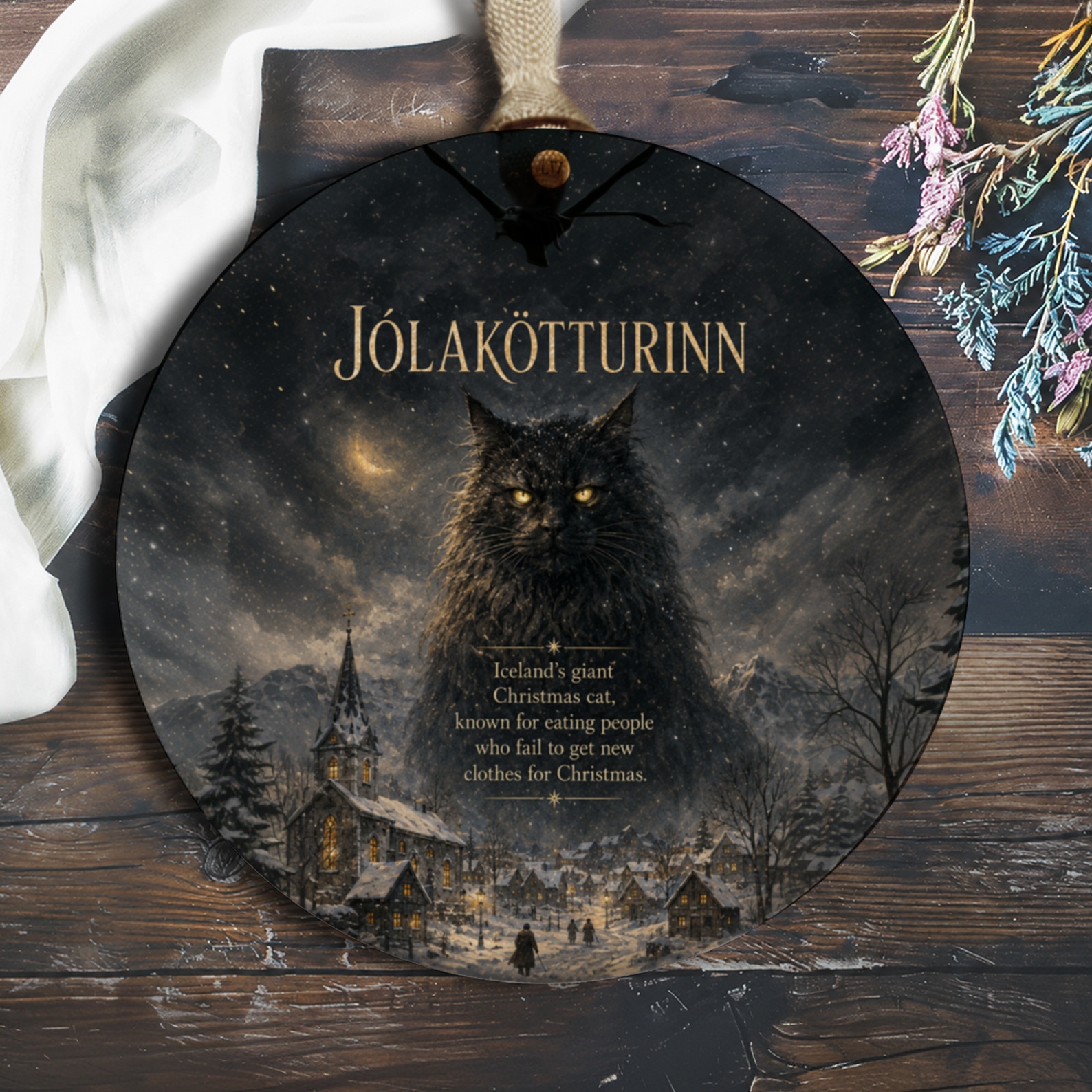 Jólakötturinn Christmas Ornament Icelandic Yule Cat Holiday Decor Winter Scene Festive Home Decoration Unique Gift O810