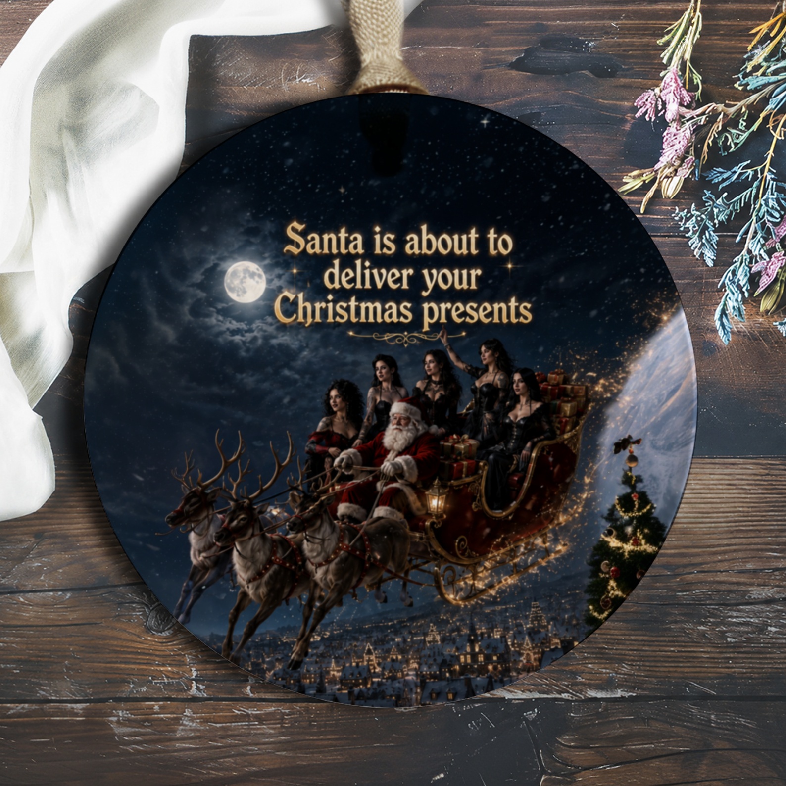 Santa Is About To Deliver Your Christmas Presents Ornament Festive Holiday Decor Christmas Tree Decoration Santa Sleigh Reindeer O786