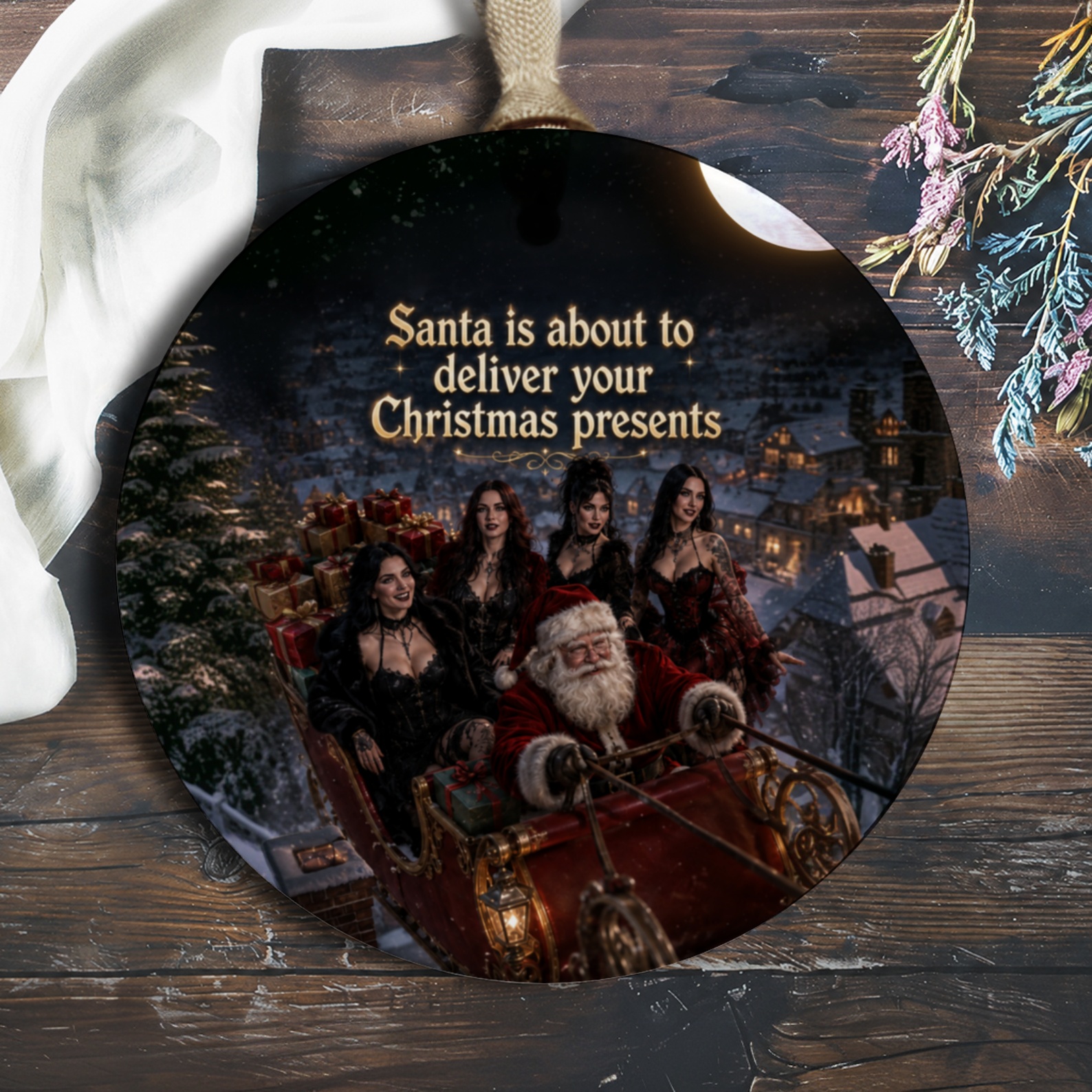 Santa Is About To Deliver Your Christmas Presents Ornament Festive Holiday Decor Santa Sleigh Gifts Christmas Tree Decoration O787