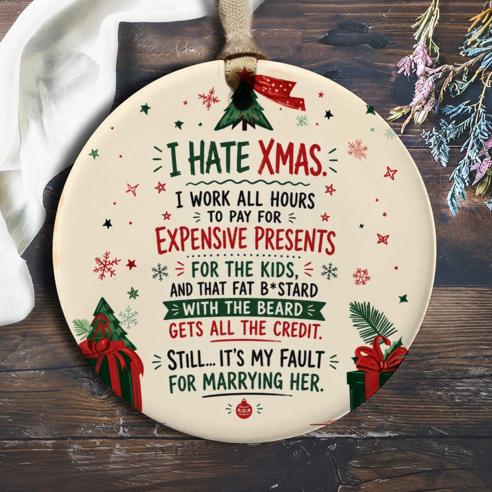I Hate Xmas Funny Christmas Ornament Holiday Decor Gift For Him Sarcastic Xmas Tree Decoration O792