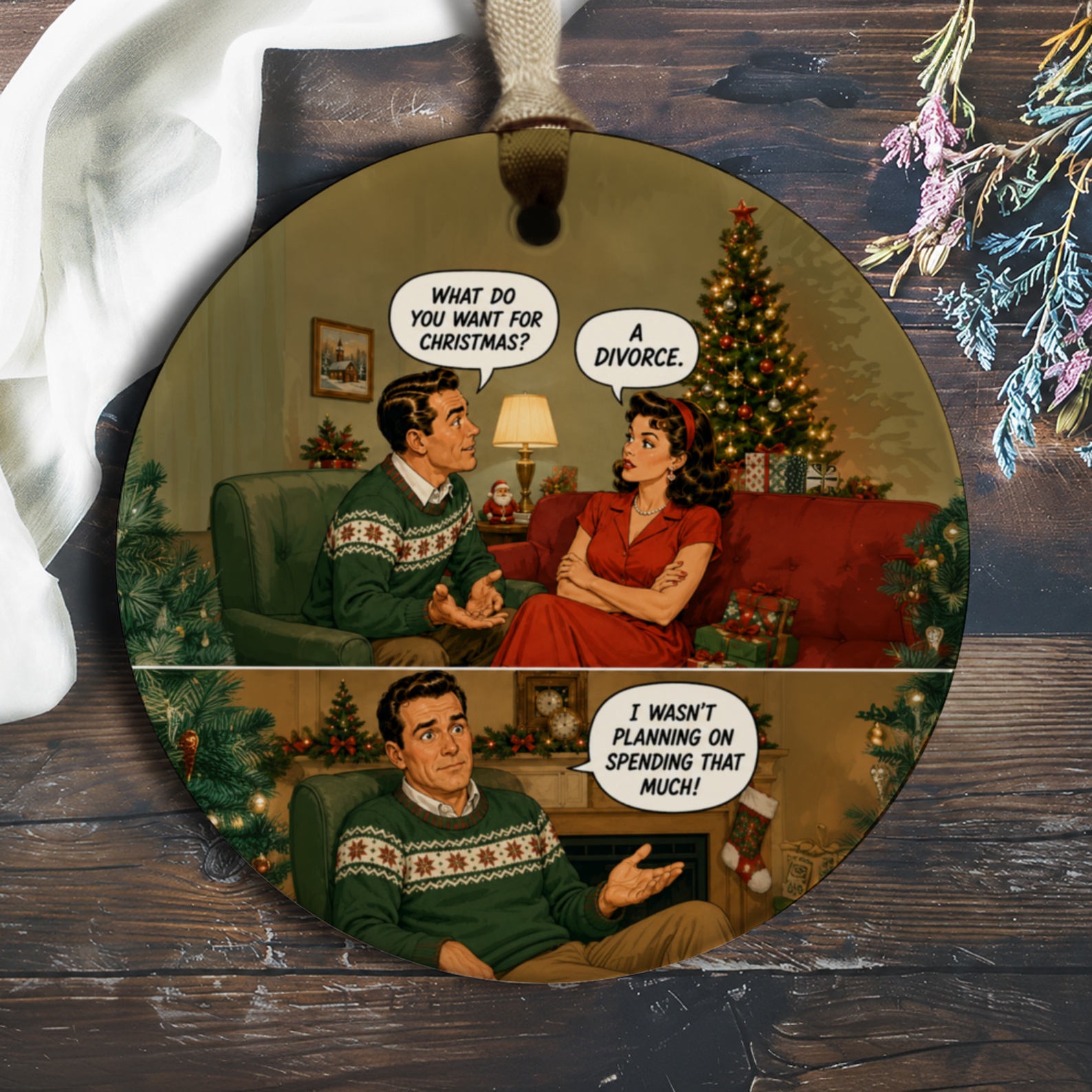 What Do You Want For Christmas? A Divorce. Funny Christmas Ornament Retro Couple Holiday Decor Gift Idea O796