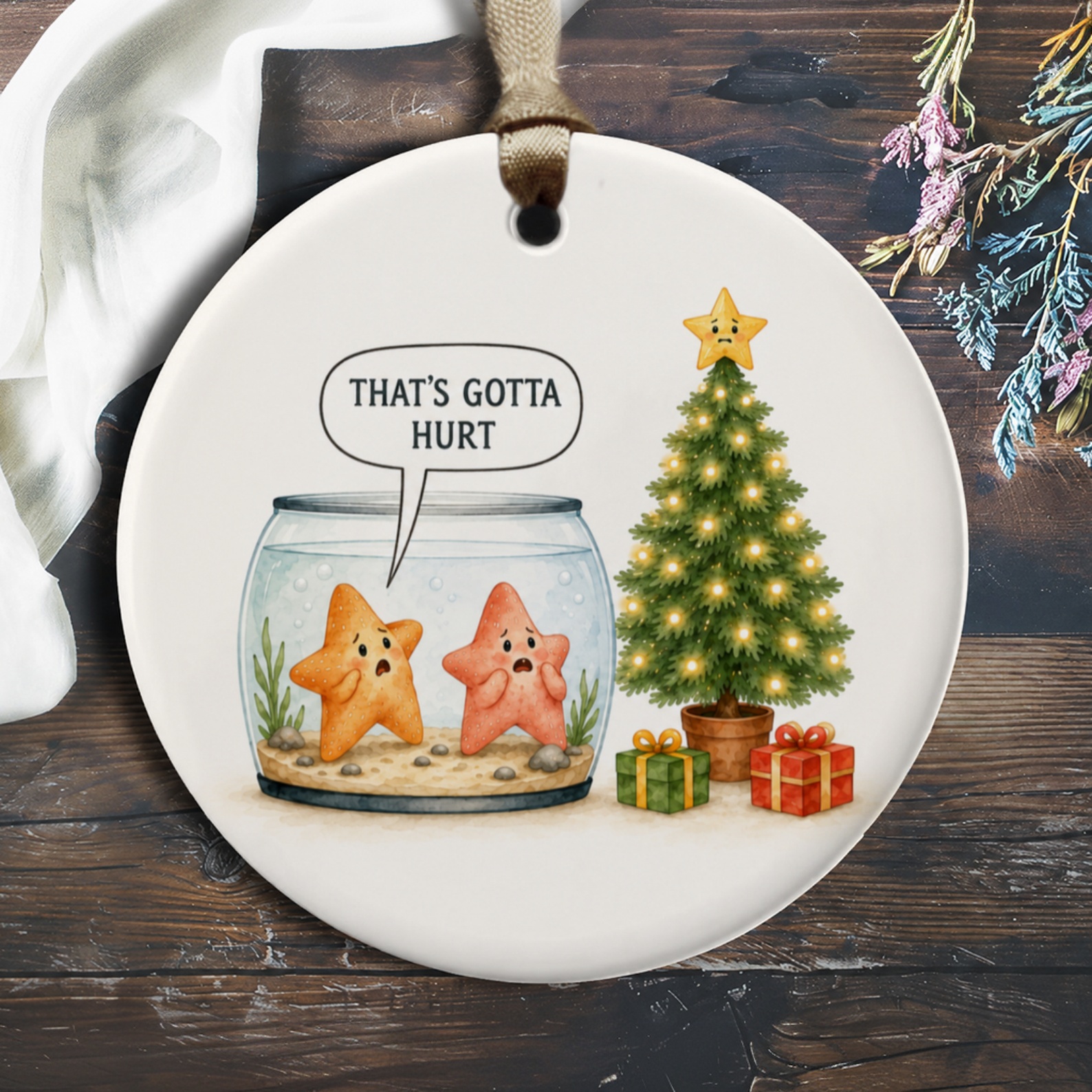 That's Gotta Hurt Funny Christmas Ornament Starfish And Tree Holiday Decor Cute Gift Idea For Ocean Lovers O801