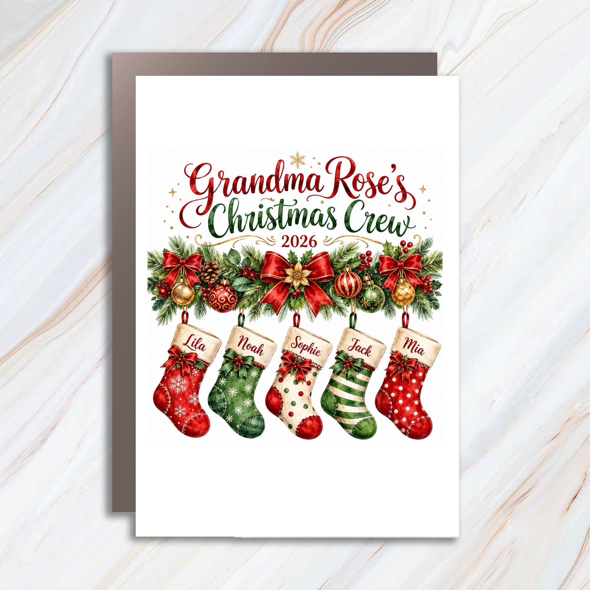 Custom Christmas Crew 2026 Personalized Christmas Card Holiday Greeting Card For Grandma Family Stockings Festive C1072
