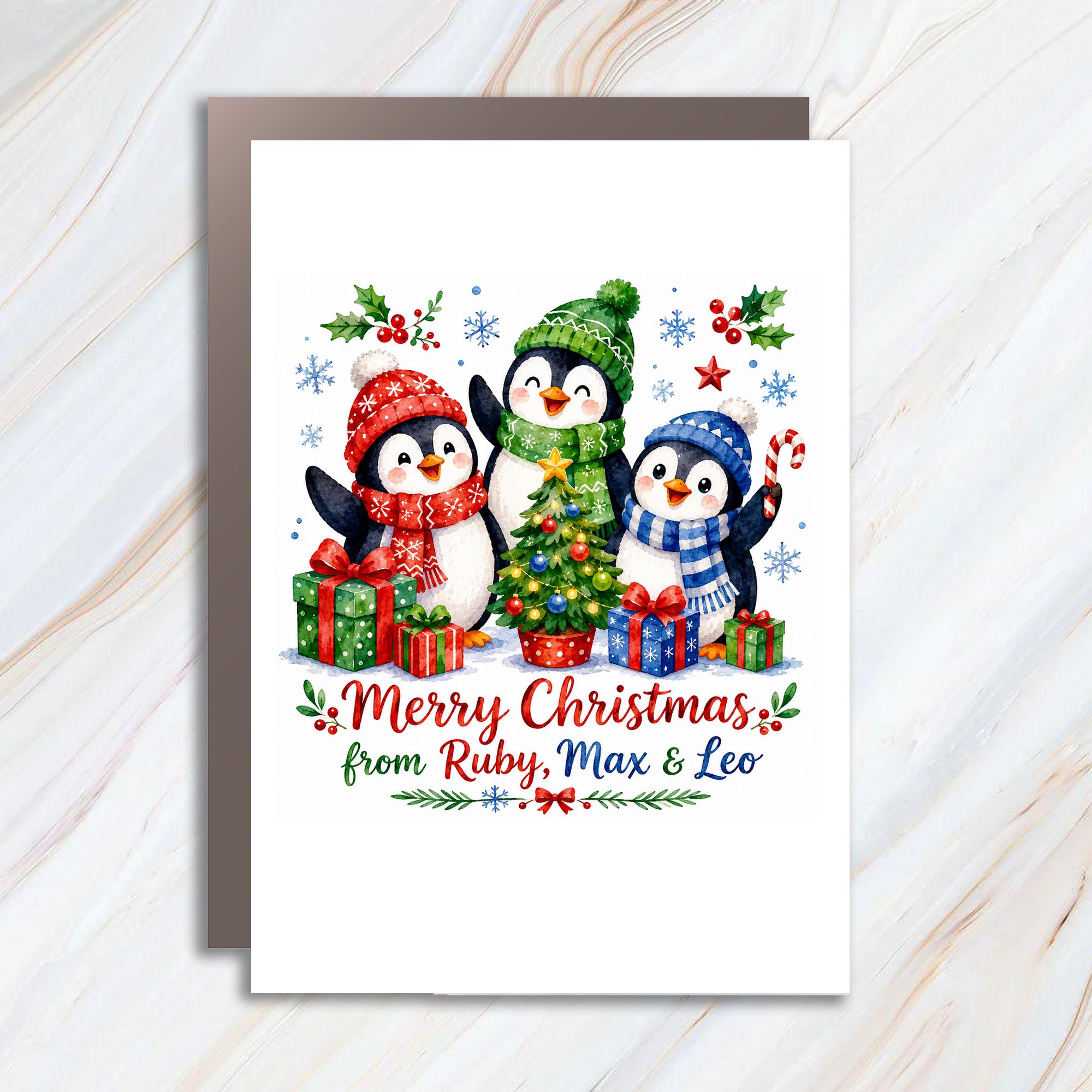 Merry Christmas Cute Penguin Christmas Card Holiday Greeting Card Festive Winter Card For Family C1073