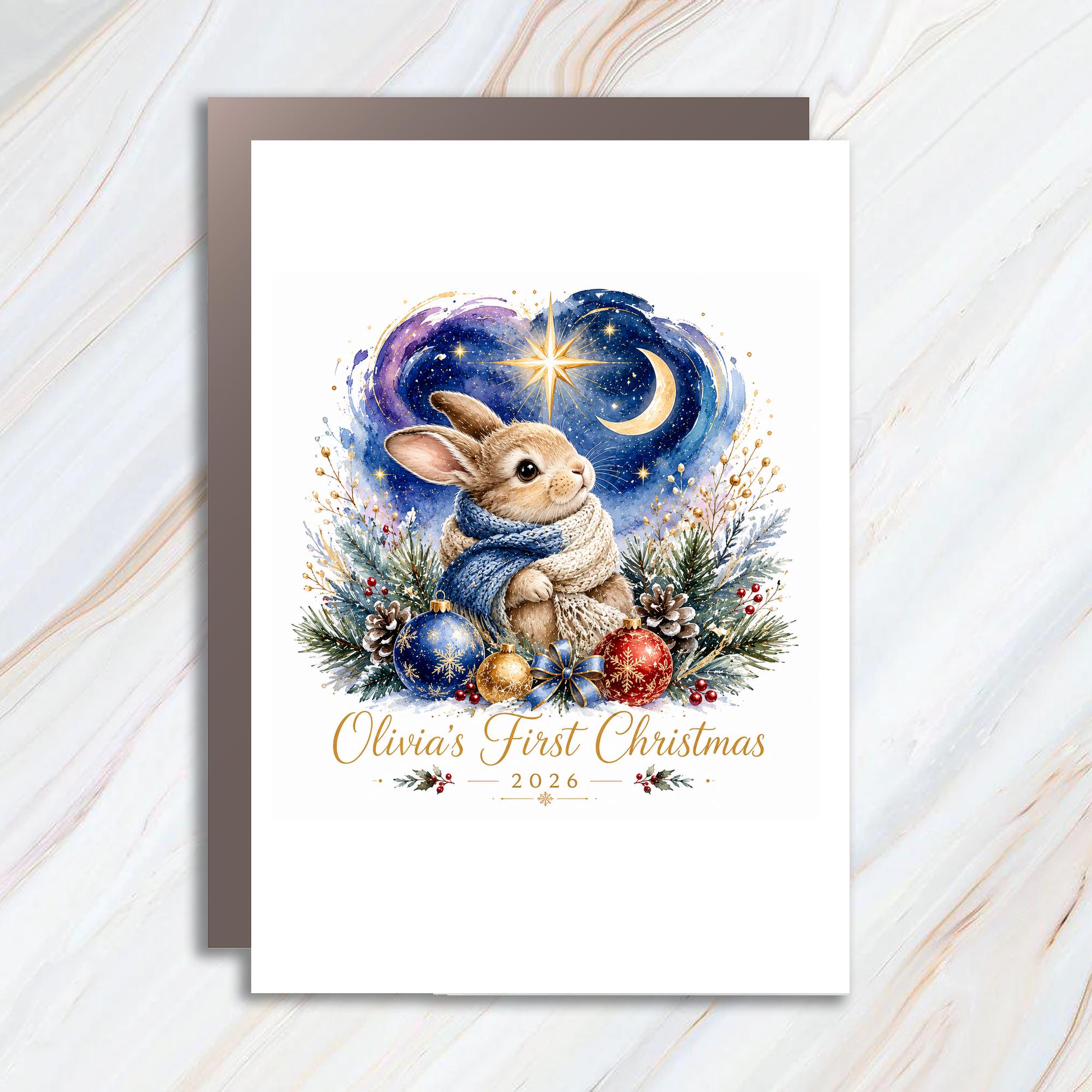 First Christmas 2026 Baby's First Christmas Card Cute Bunny Holiday Greeting Card Newborn Keepsake Festive Ornament C1075