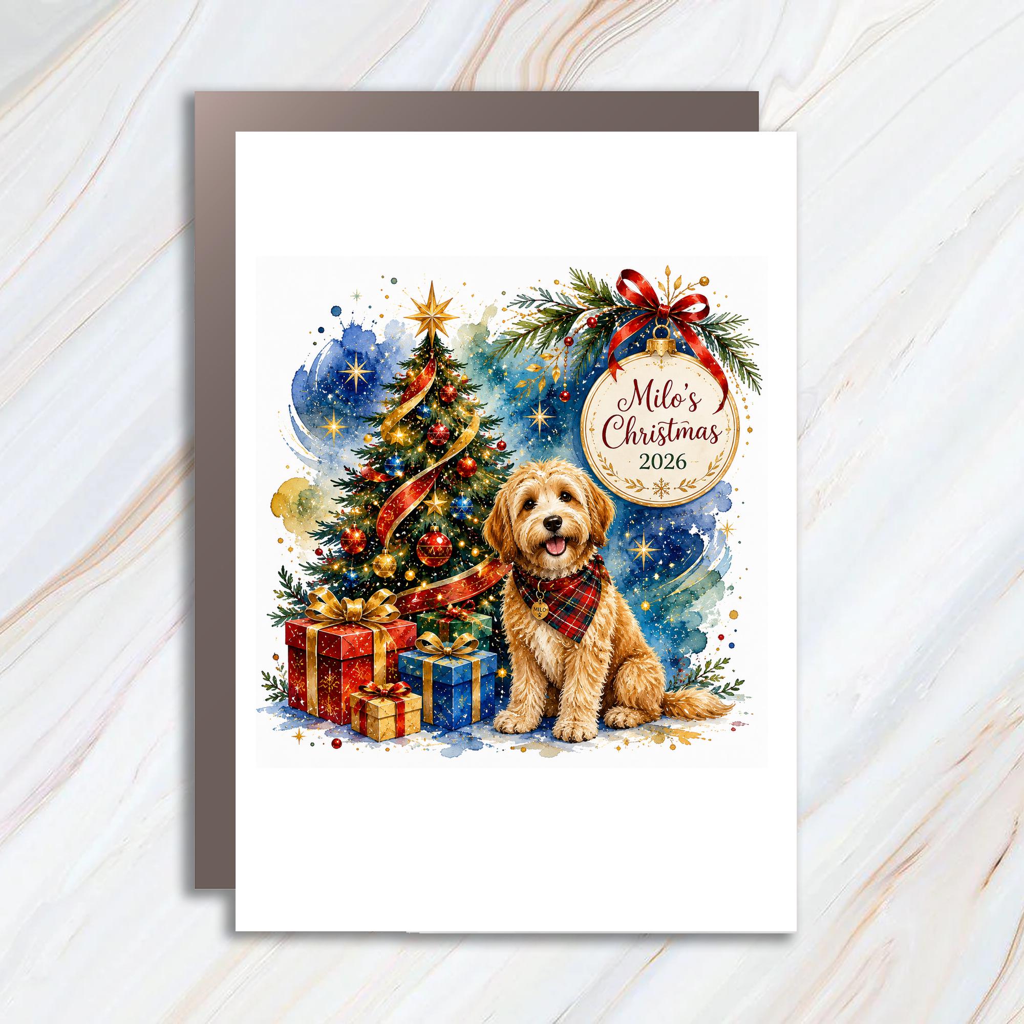 Christmas 2026 Personalized Dog Christmas Card Cute Holiday Greeting Card With Tree Gifts For Pet Lovers C1074