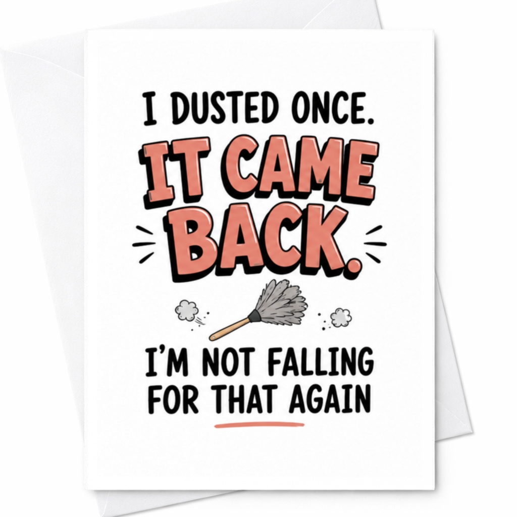I Dusted Once. It Came Back. I'm Not Falling For That Again Funny Everyday Card Greeting Card For Friend Home Cleaning Jo C4829