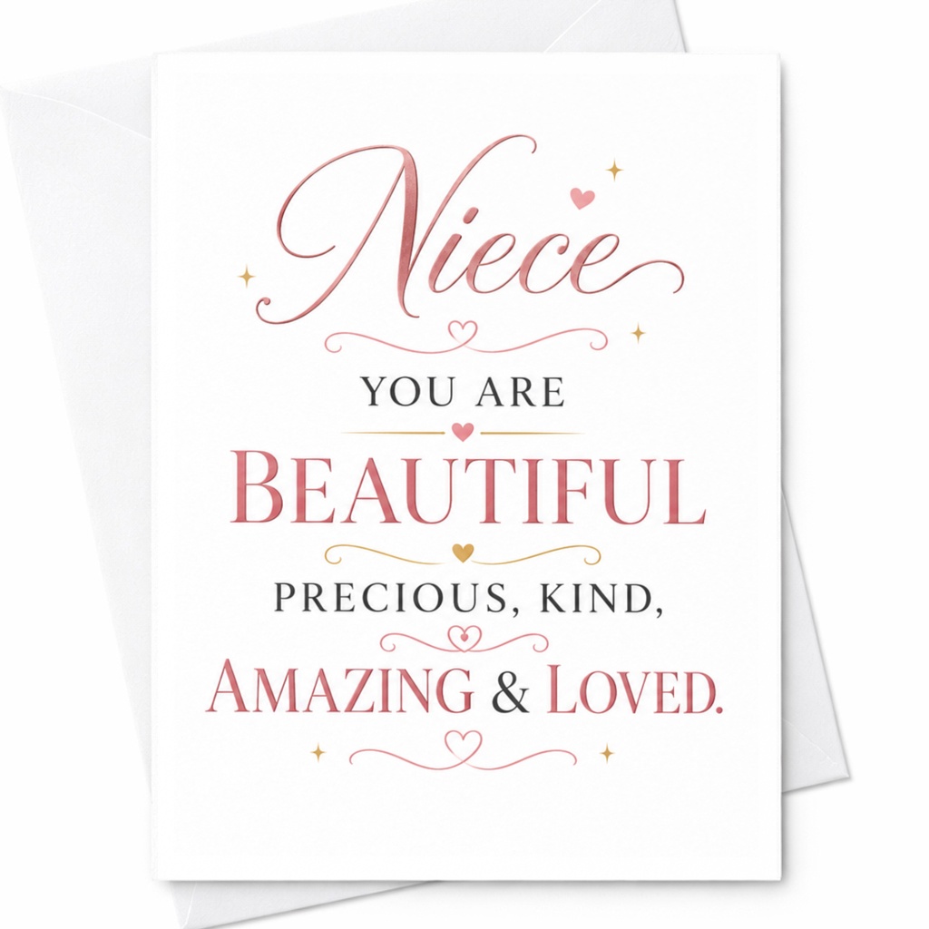 Niece You Are Beautiful Precious Kind Amazing & Loved Uplifting Greeting Card Birthday Christmas Encouragement From Aunt Uncle C4836
