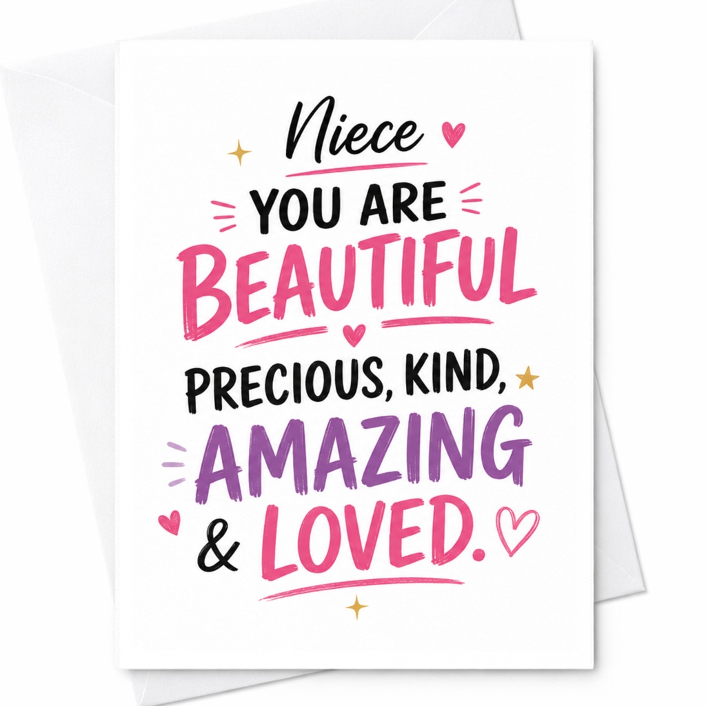 Niece You Are Beautiful Precious Kind Amazing & Loved Uplifting Greeting Card Birthday Christmas Encouragement From Aunt Uncle C4837