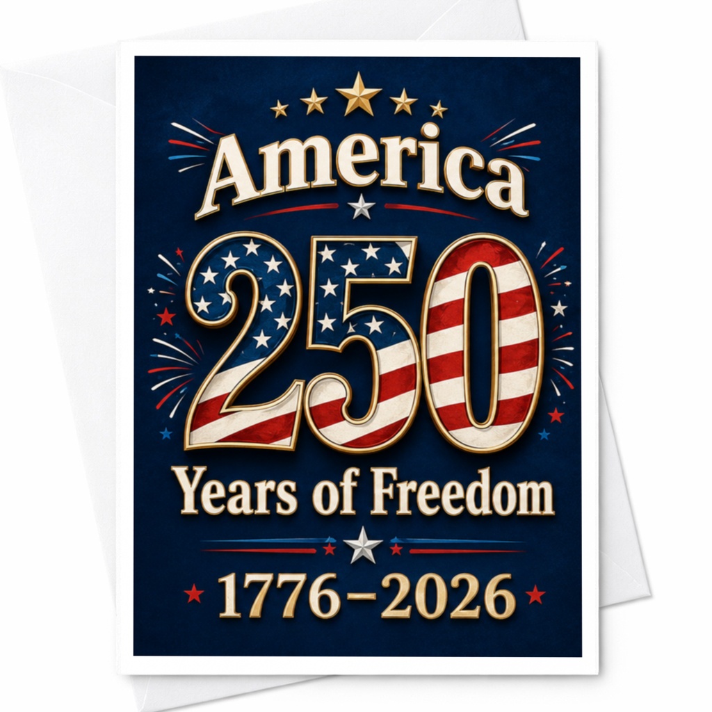 America 250 Years Of Freedom 1776-2026 Patriotic Anniversary Greeting Card Usa Celebration Independence Day Card C4841