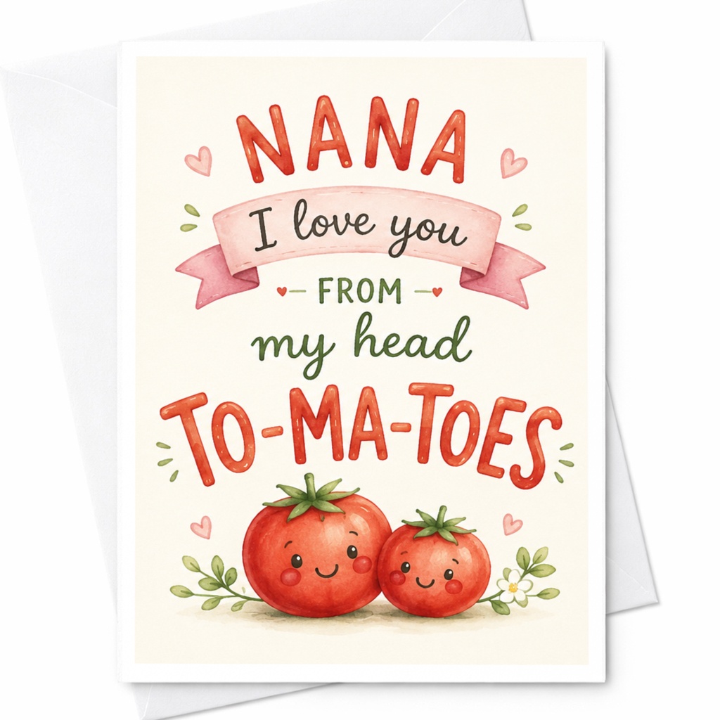 Nana I Love You From My Head To-Ma-Toes Cute Love Card For Grandma Funny Tomato Pun Card Mother's Day Birthday Card C4844