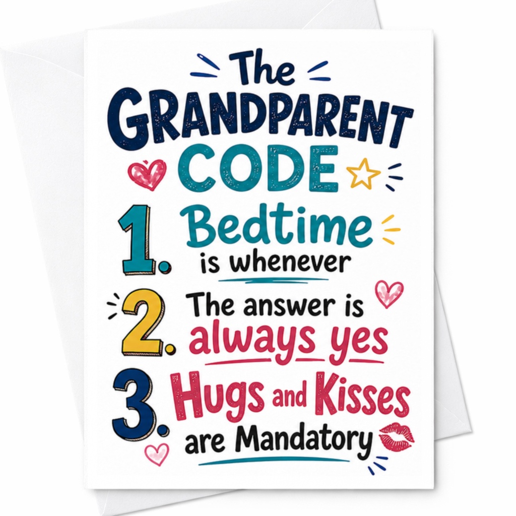 The Grandparent Code Funny Greeting Card Bedtime Is Whenever Always Yes Hugs Kisses Mandatory For Grandparents C4850
