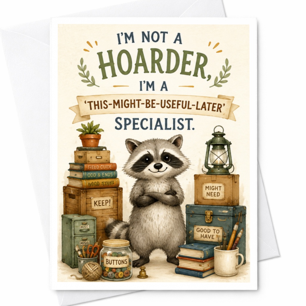 I'm Not A Hoarder, I'm A 'this-Might-Be-Useful-Later' Specialist. Funny Everyday Card Cute Raccoon For Organizer Collector C4855