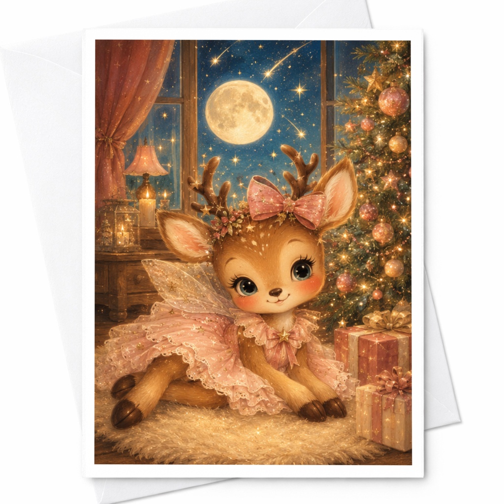 Cute Reindeer Christmas Card Festive Holiday Greeting Card For Kids Adorable Animal Lover Christmas Card With Presents C4858