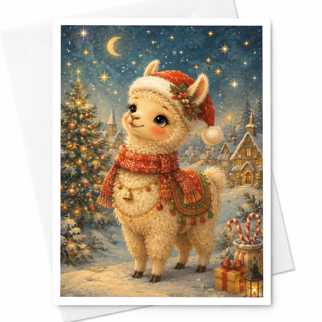 Festive Llama Christmas Card Cute Holiday Greeting Card Winter Scene For Animal Lover Adorable Xmas Card With Llama C4860
