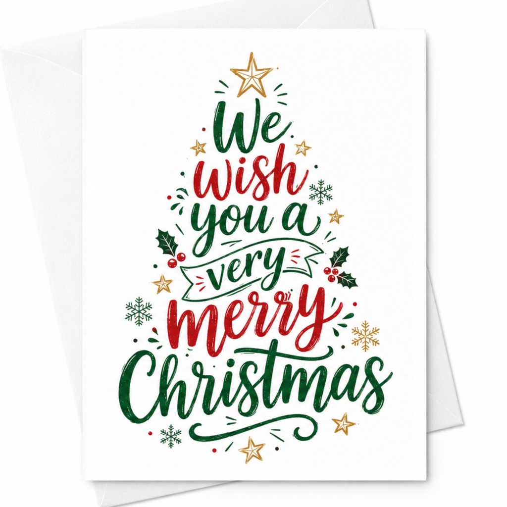 We Wish You A Very Merry Christmas Card Festive Holiday Greeting Card For Family Friends Cute Christmas Tree C4864