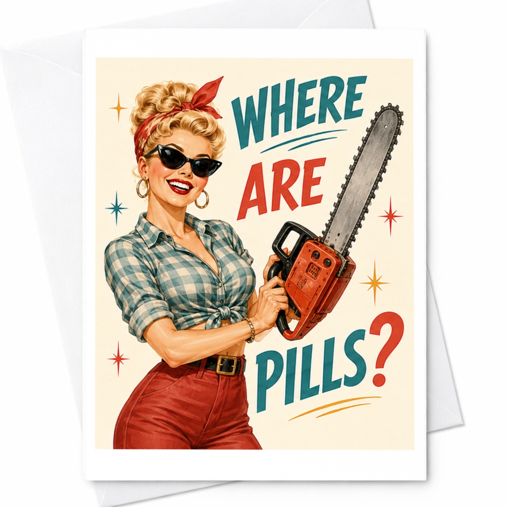 Where Are My Pills? Funny Retro Greeting Card Card For Her Vintage Style Card Cute Gift For Women C4846