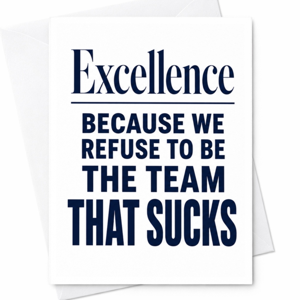 Excellence Because We Refuse To Be The Team That Sucks Motivational Greeting Card Teamwork Inspiration Office C4873