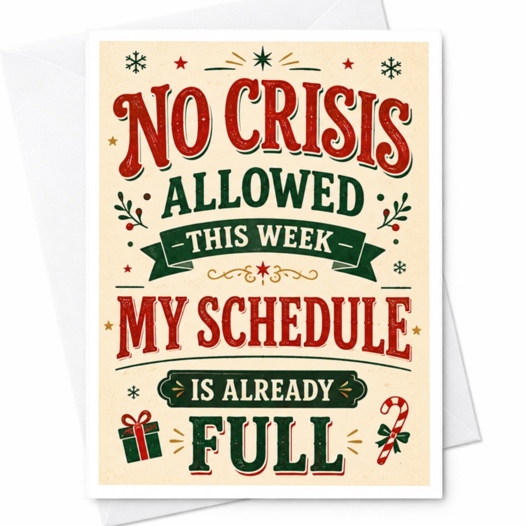 No Crisis Allowed This Week My Schedule Is Already Full Funny Christmas Card Holiday Greeting Card For Friend C4848