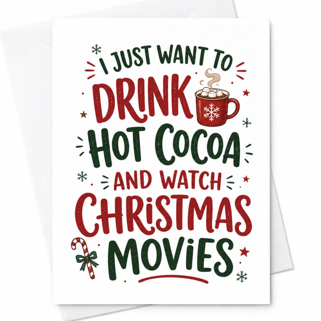 I Just Want To Drink Hot Cocoa And Watch Christmas Movies Fun Christmas Card Holiday Greeting Card For Movie Lovers Cozy Winter C4875