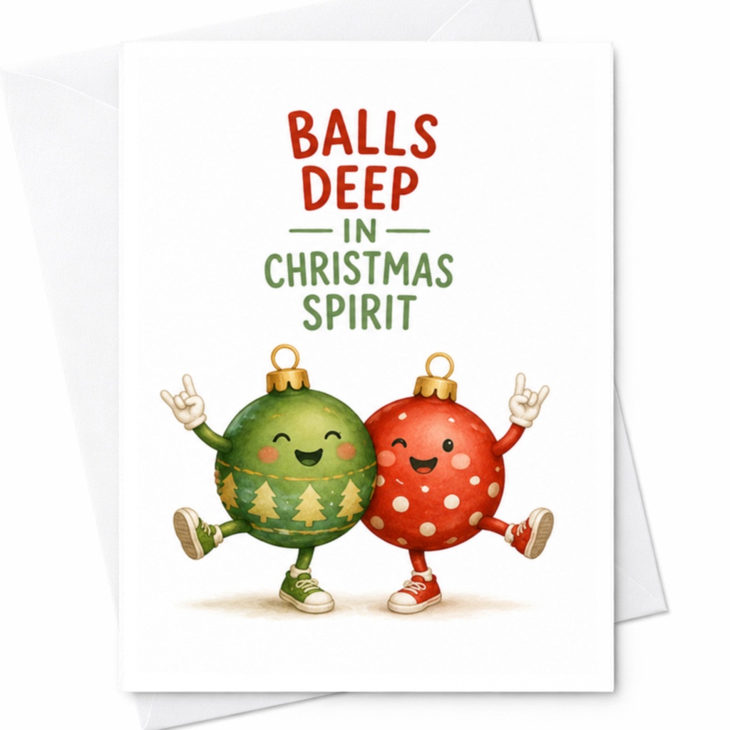 Balls Deep In Christmas Spirit Funny Christmas Card Festive Holiday Greeting Card For Friends Family Cute Ornament C4880