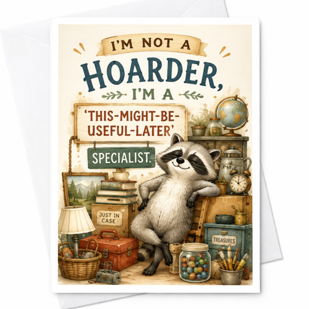 I'm Not A Hoarder, I'm A 'this-Might-Be-Useful-Later' Specialist. Funny Everyday Card Raccoon Vintage Style For Collectors C4856