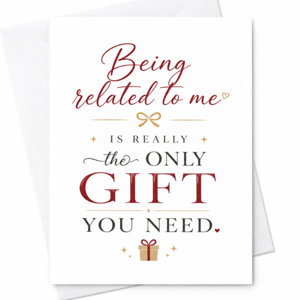 Being Related To Me Is Really The Only Gift You Need Funny Christmas Card Family Holiday Greeting Card Festive Card C4883