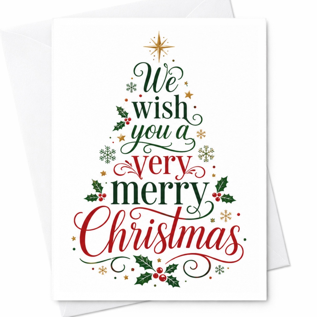 We Wish You A Very Merry Christmas Card Festive Holiday Greeting Card For Family Friends Seasonal Cheer Holly C4863