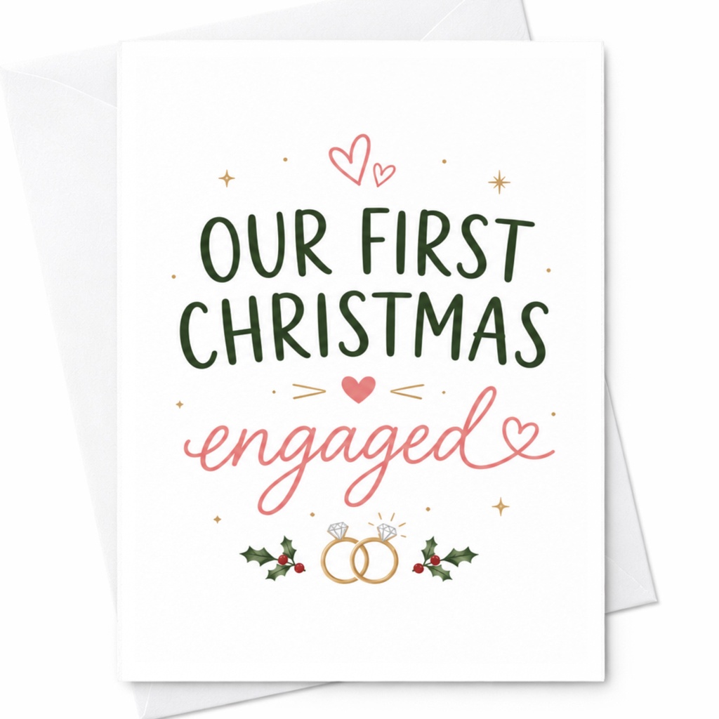Our First Christmas Engaged Card Newly Engaged Couple Christmas Card Holiday Greeting Card For Fiance Romantic Engagement C4898