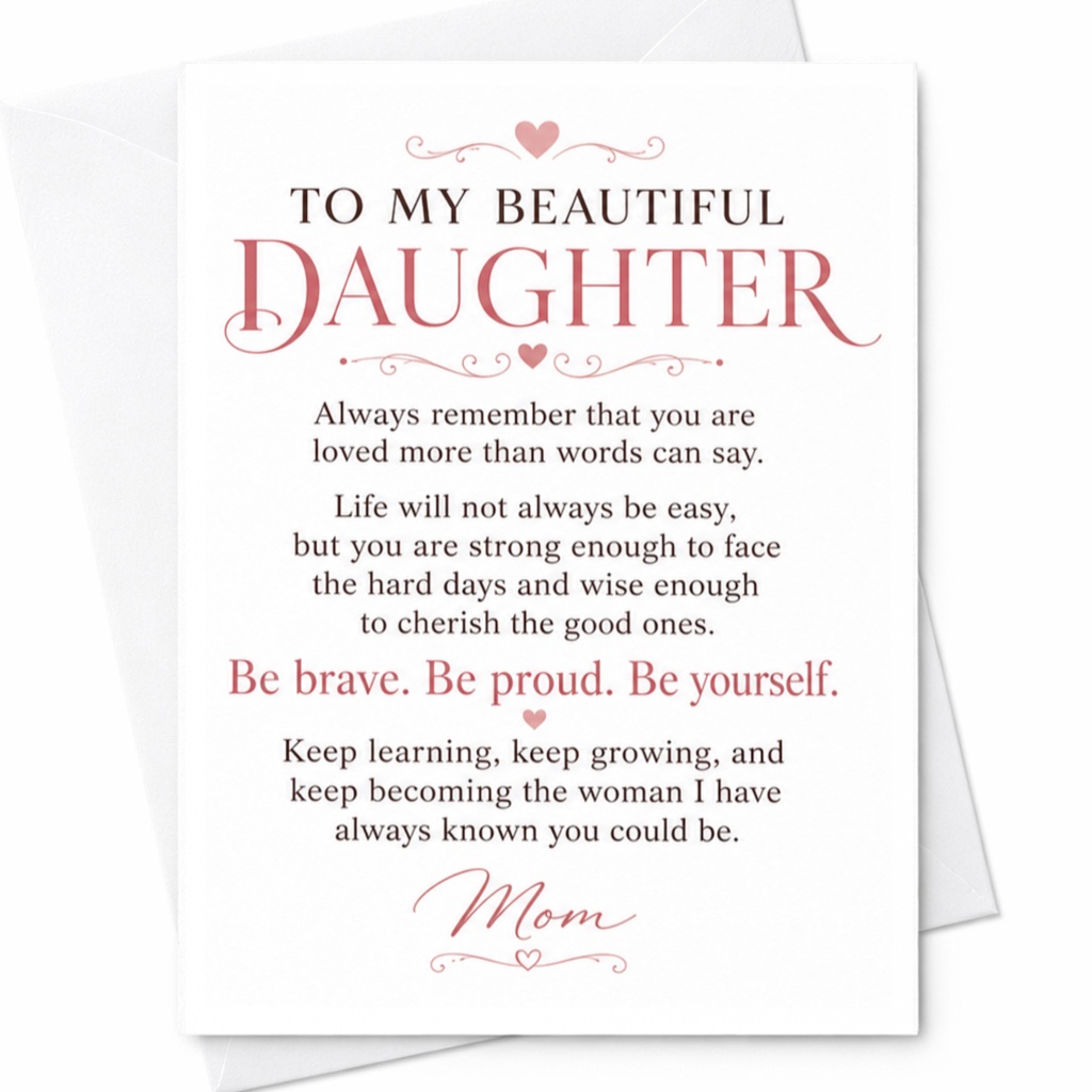 To My Beautiful Daughter Encouragement Card From Mom Heartfelt Message Be Brave Proud Yourself Greeting Card C4871