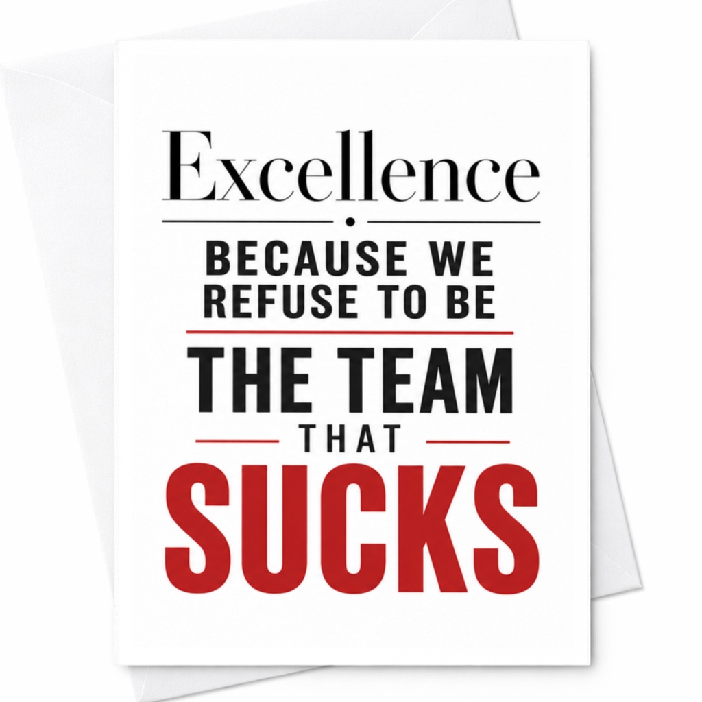 Excellence Because We Refuse To Be The Team That Sucks Motivational Greeting Card Teamwork Inspiration Office C4874