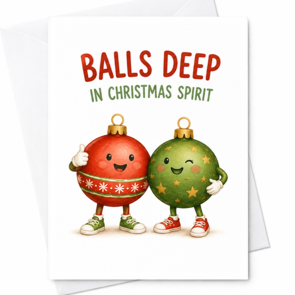 Balls Deep In Christmas Spirit Funny Christmas Card Festive Holiday Greeting Card For Friends Family Cute Ornament C4879