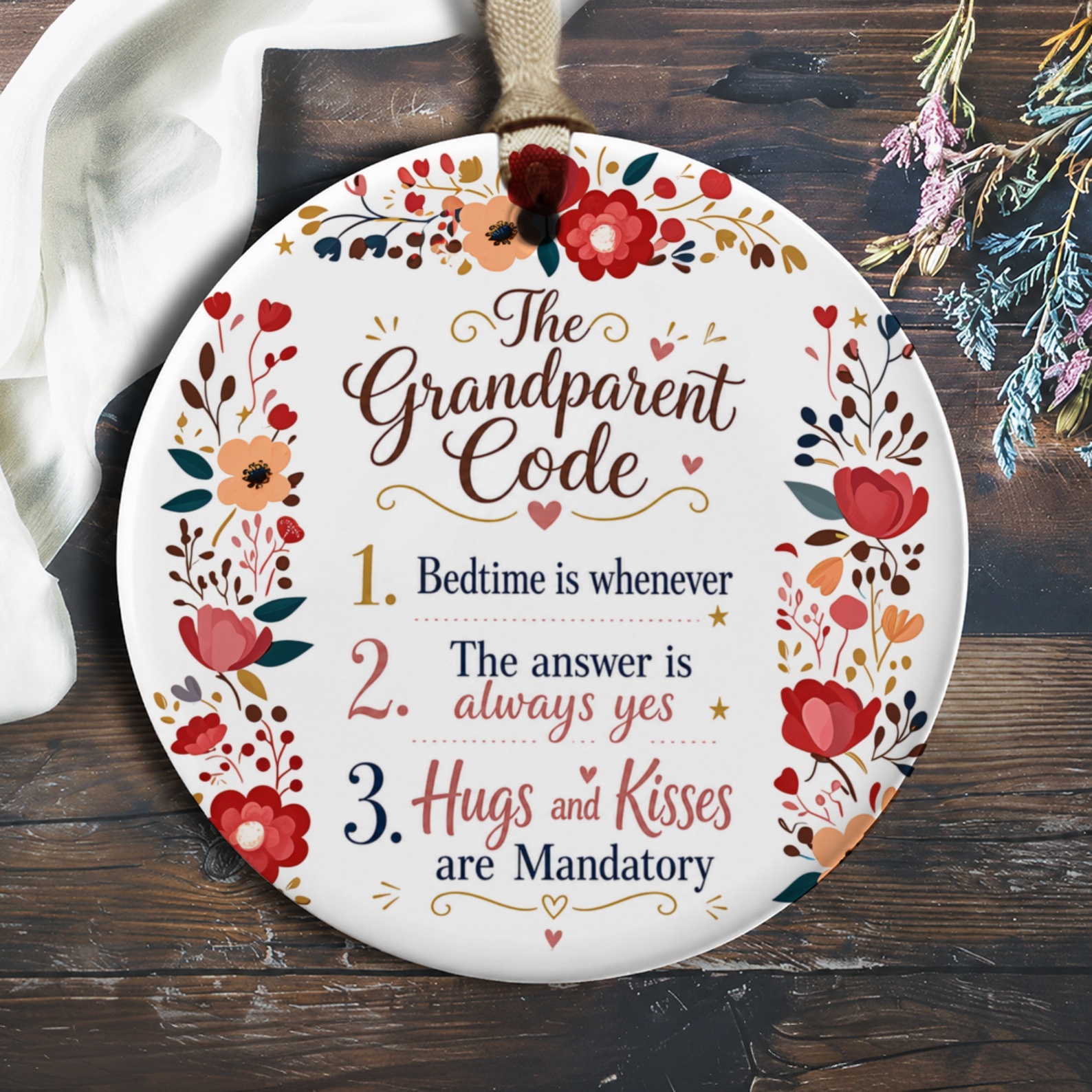 The Grandparent Code Floral Ornament Family Appreciation Gift For Grandparents Cute Keepsake Decoration O834