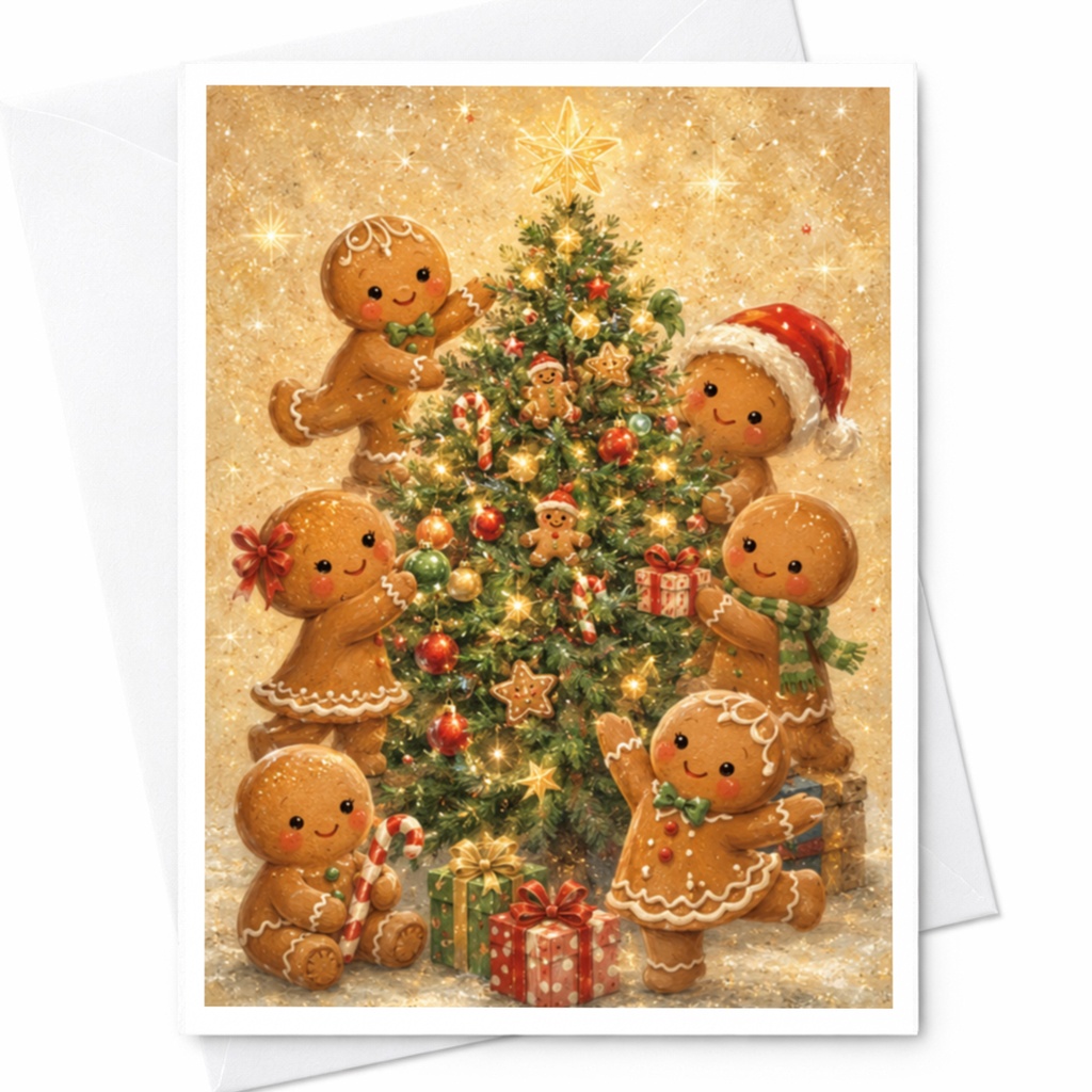 Gingerbread Family Christmas Card Cute Holiday Greeting Card For Kids Festive Tree Decoration Card Adorable Xmas Card C4900