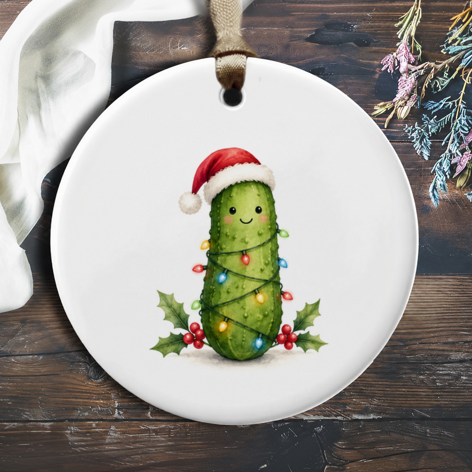 Cute Pickle Christmas Ornament Santa Hat Holiday Decor Festive Tree Decoration Funny Gift For Pickle Lover O848