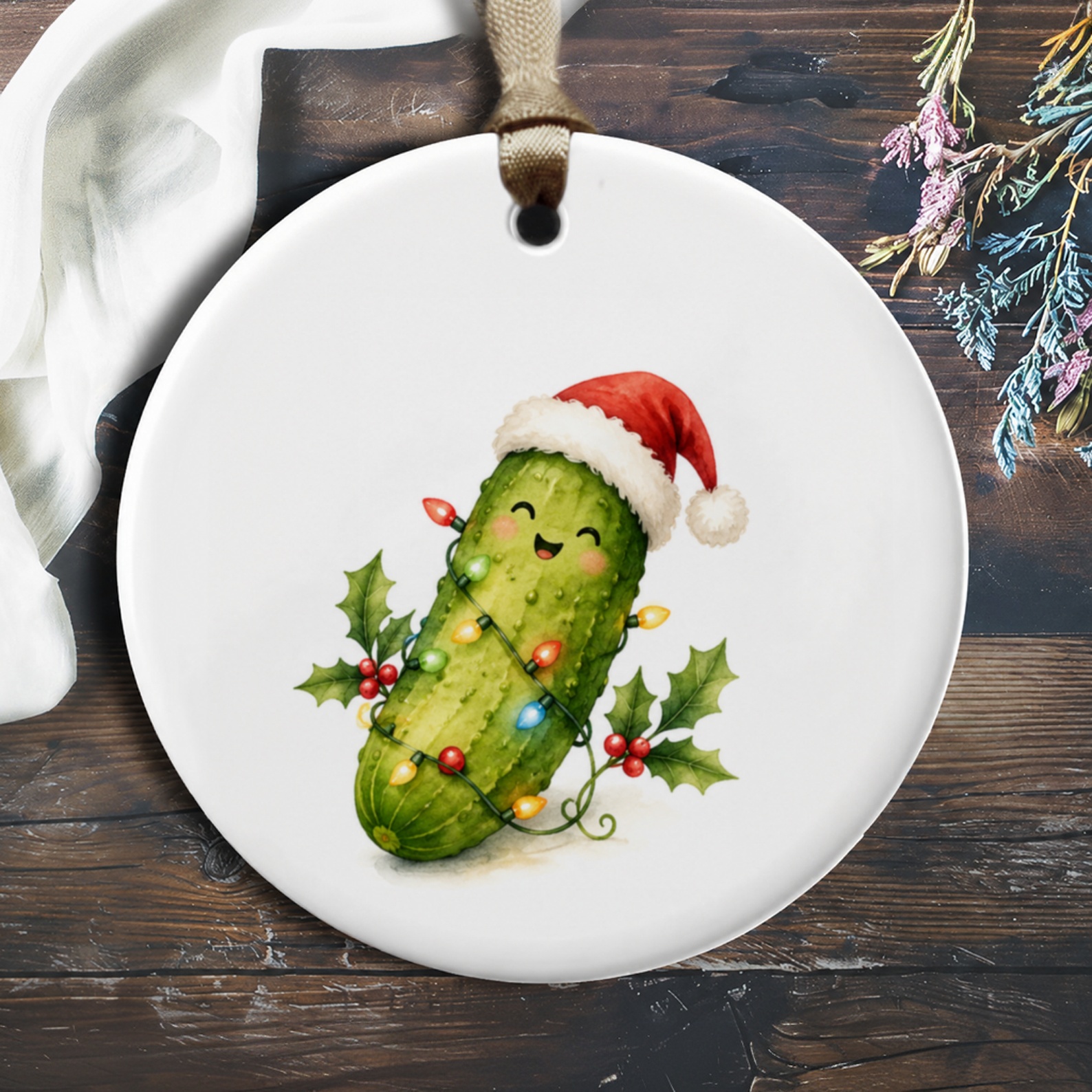 Christmas Pickle Ornament Cute Holiday Decor Santa Hat Lights Festive Tree Decoration Funny Gift For Christmas Lovers O849