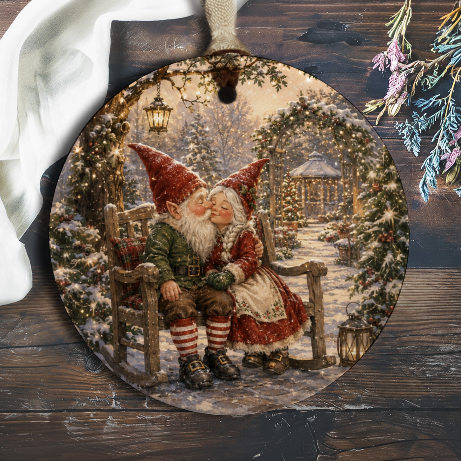 Gnome Couple Christmas Ornament Winter Scene Holiday Decor Cute Festive Decoration For Home Cozy Seasonal Gift O850