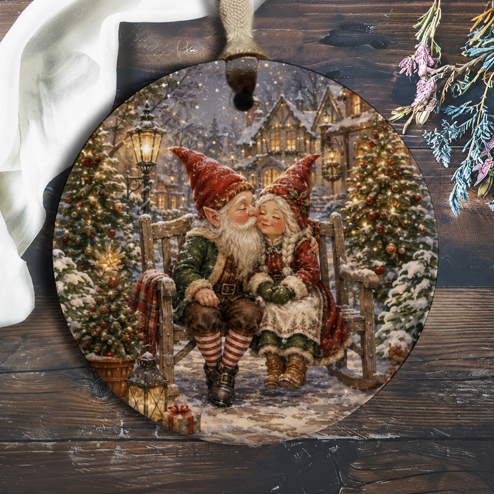 Christmas Gnome Couple Ornament Holiday Decor Cute Winter Scene Festive Home Decoration Christmas Tree Ornament Gift O851