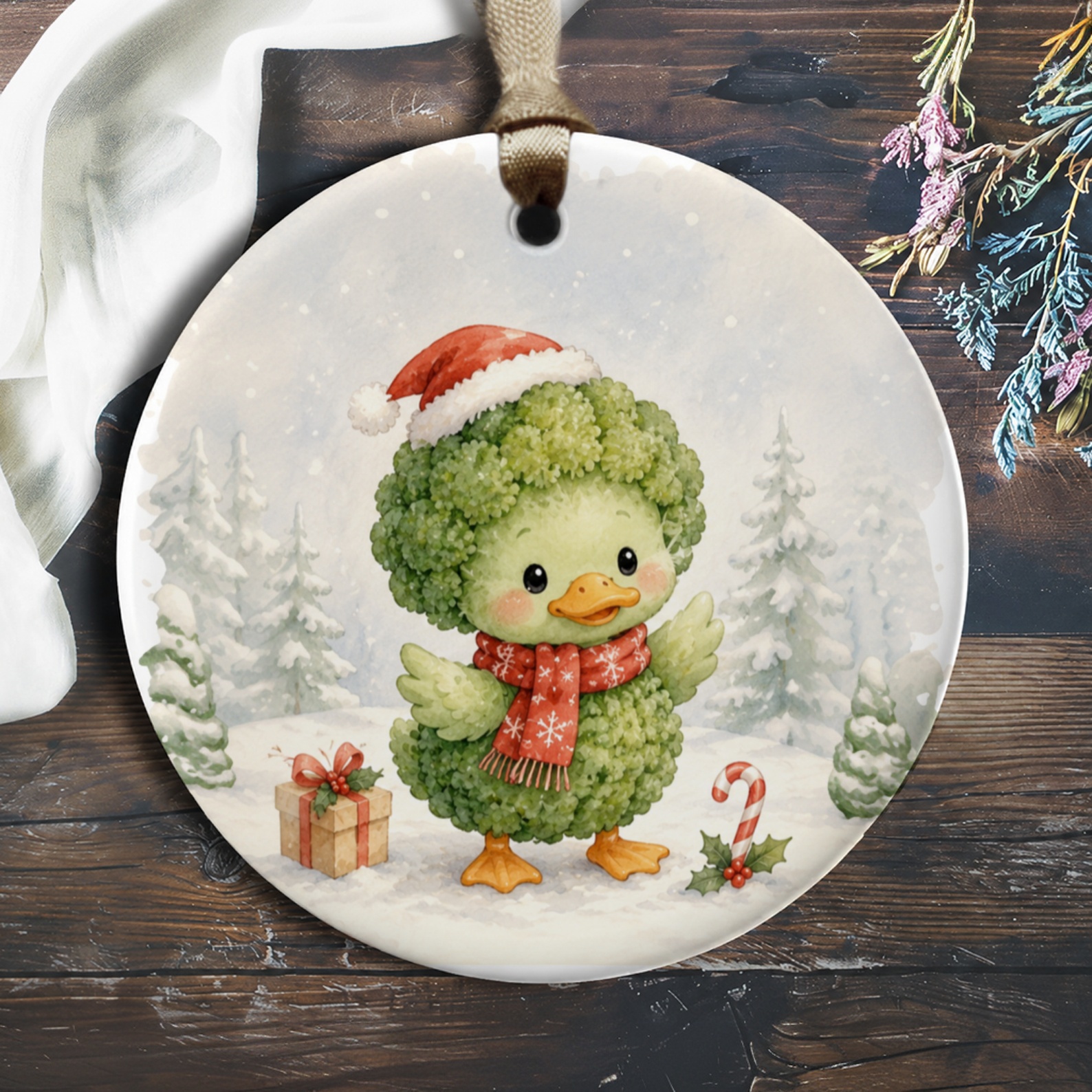 Cute Christmas Duck Ornament Holiday Decor Santa Hat Winter Scene Adorable Animal Ornament Gift For Kids Christmas Tree O819
