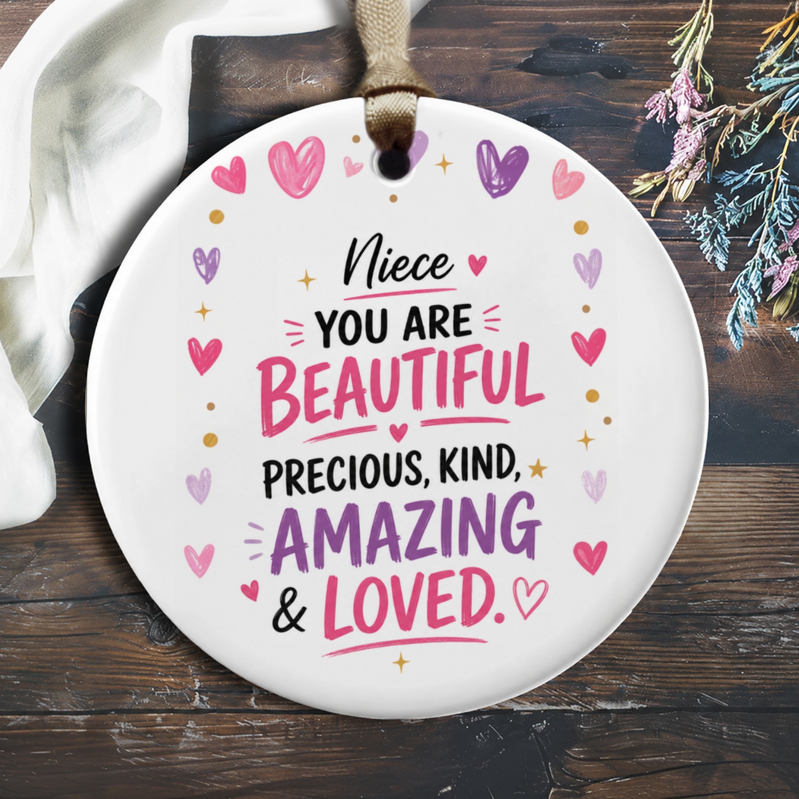 Niece You Are Beautiful Precious, Kind, Amazing & Loved Ornament Heart Star Pattern Gift For Niece Inspirational Keepsake O824