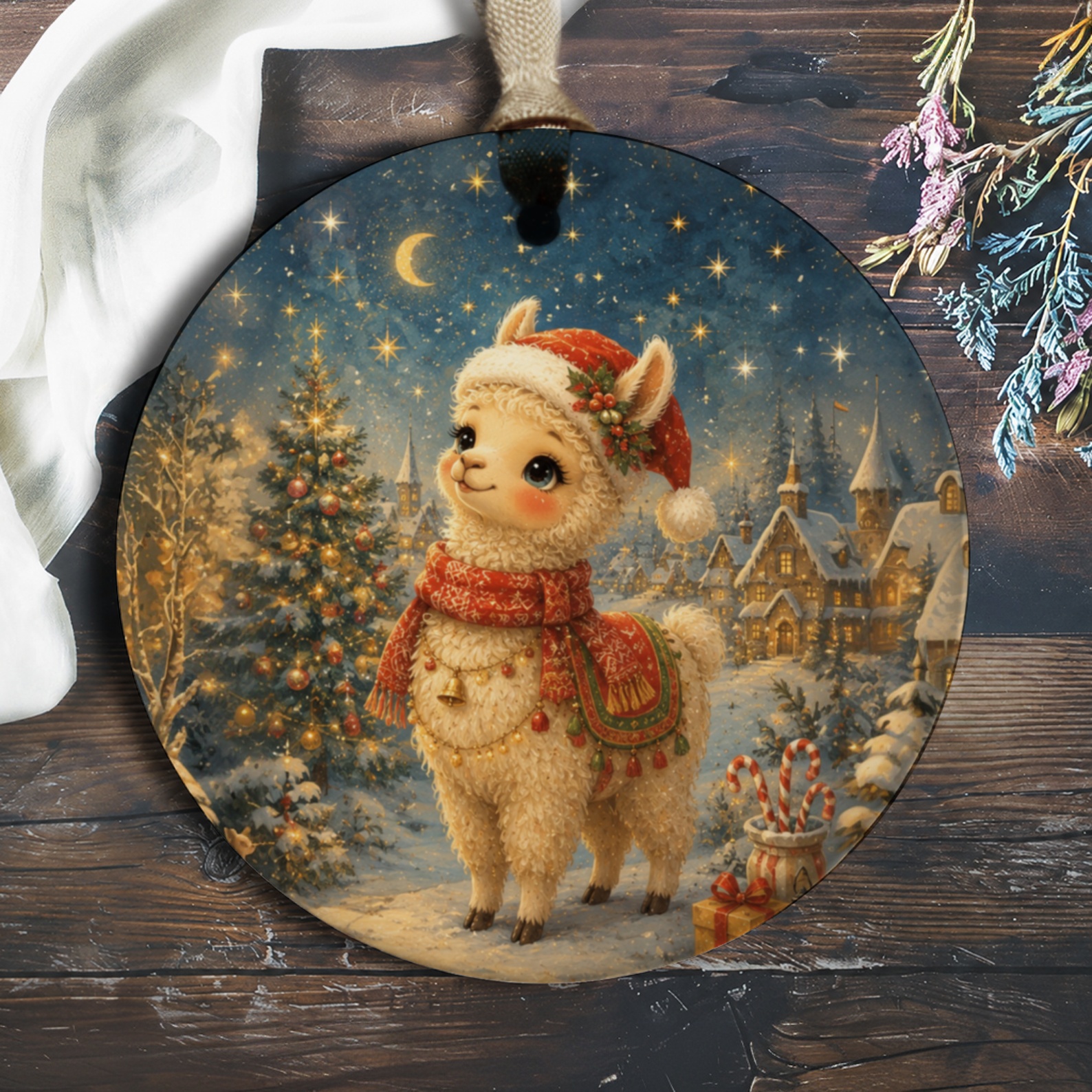 Christmas Llama Ornament Festive Holiday Decor Cute Animal Winter Scene Christmas Tree Decoration Gift For Llama Lover O843