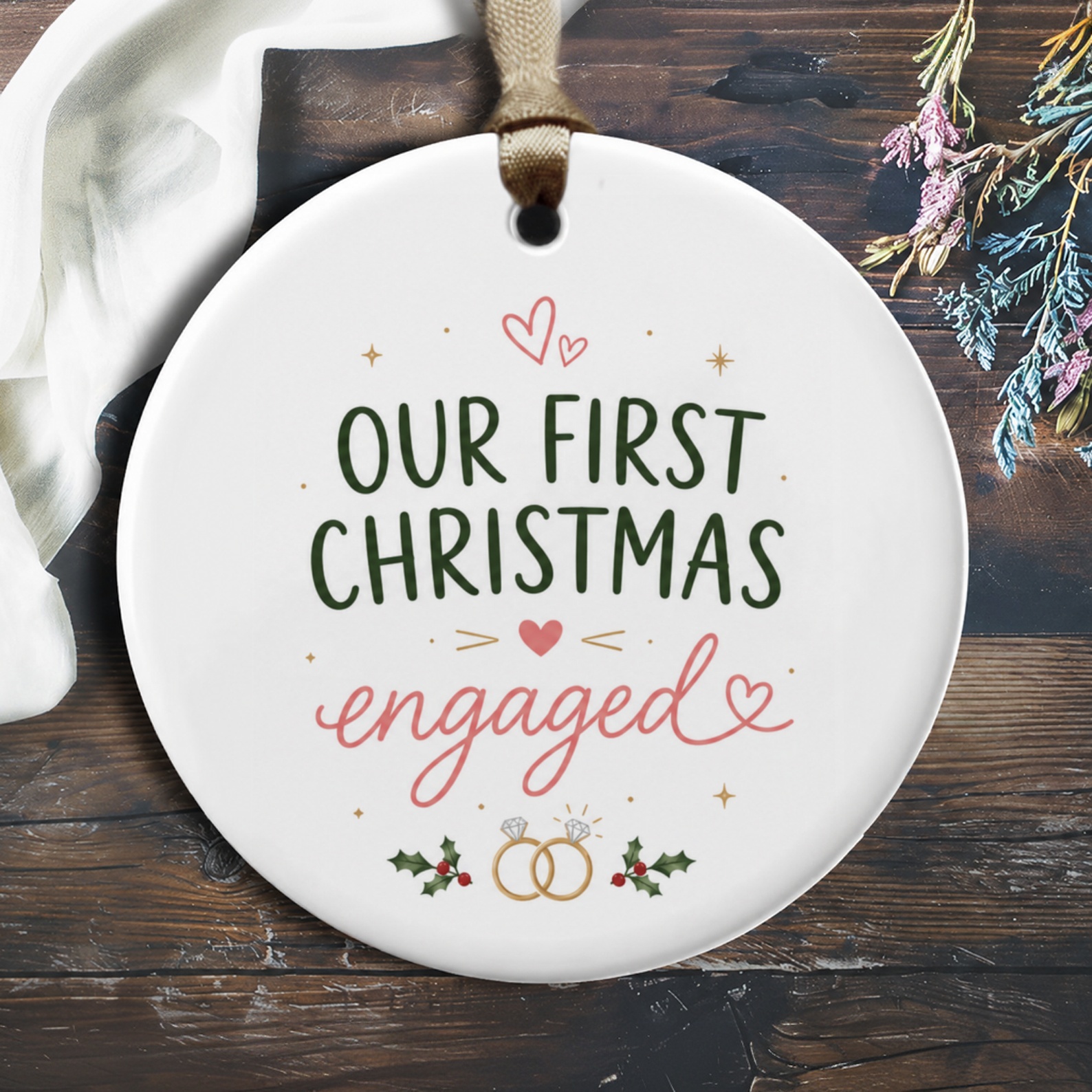 Our First Christmas Engaged Ornament Newly Engaged Couple Holiday Decoration Engagement Gift Keepsake Christmas Ornament O880
