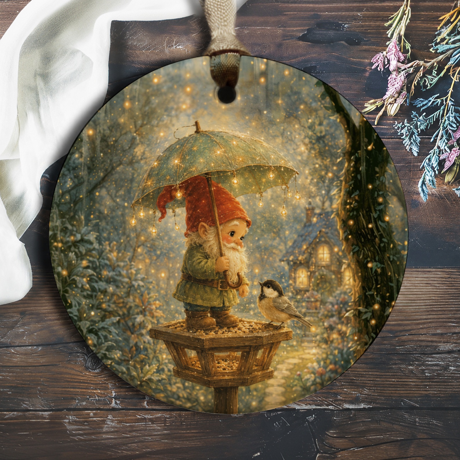 Gnome With Umbrella Christmas Ornament Cute Holiday Decor Winter Scene With Bird Festive Home Decoration Gift O888