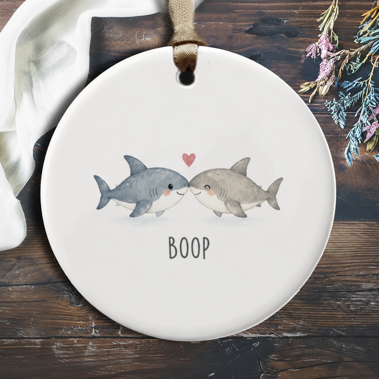 Boop Cute Shark Ornament Romantic Animal Decor Love Gift For Couple Adorable Ocean Theme Christmas Ornament O874