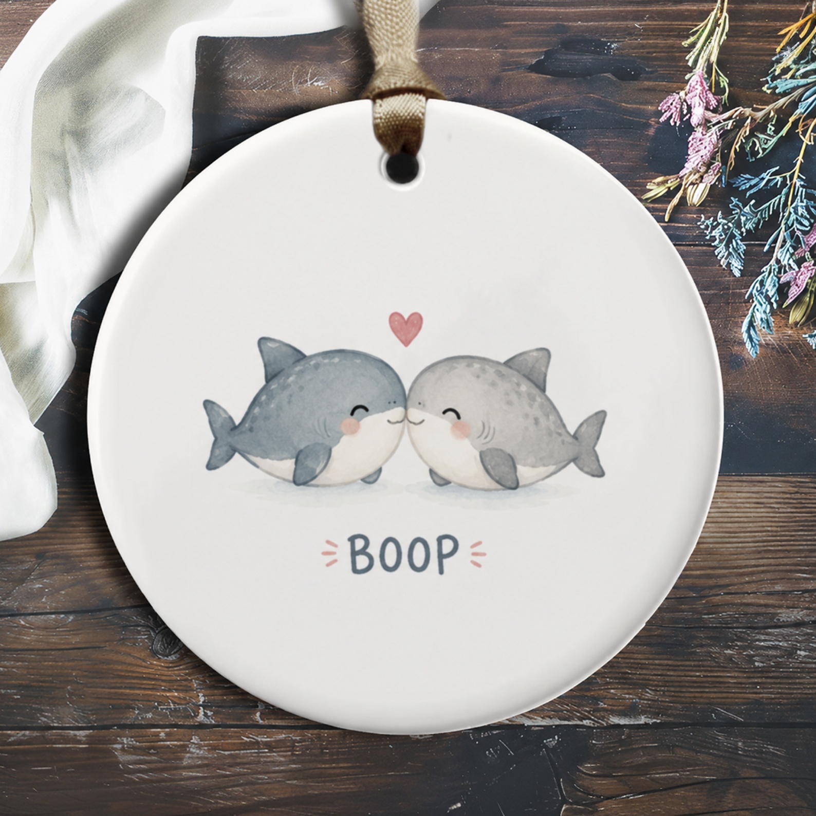 Boop Cute Shark Couple Ornament Love Anniversary Gift For Her Romantic Animal Decor Cute Ocean Lover Ornament O875